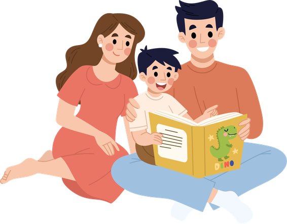 Illustration of a family reading together