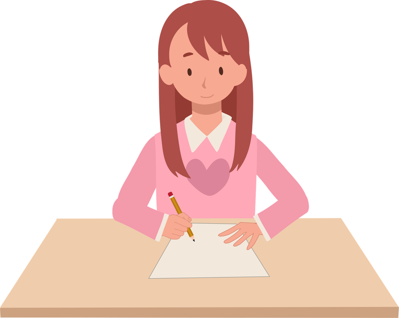 Illustration of a girl writing at a desk