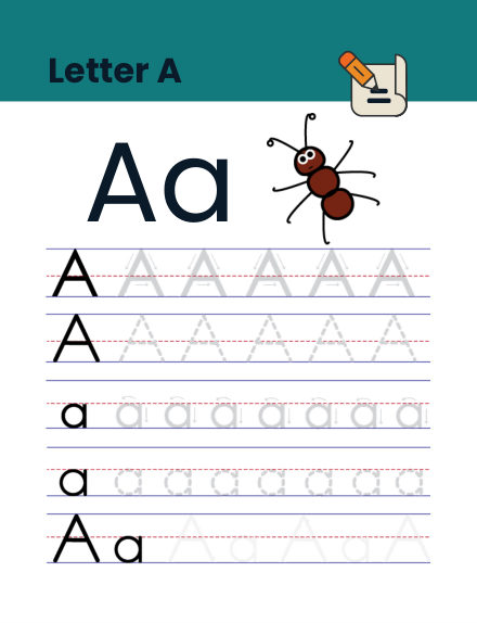 Letter A tracing worksheet preview