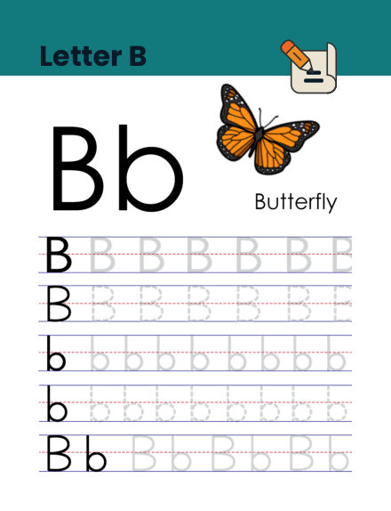 Letter B tracing worksheet preview