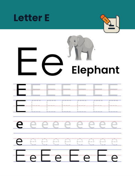 Letter E tracing worksheet preview