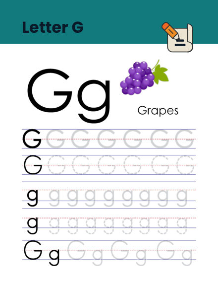 Letter G tracing worksheet preview