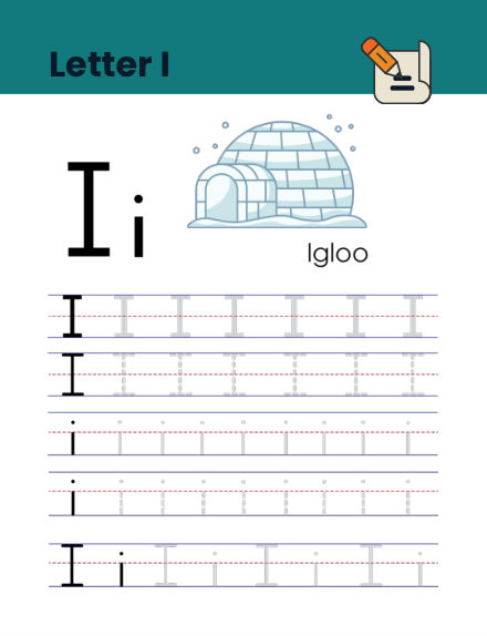 Letter I tracing worksheet preview