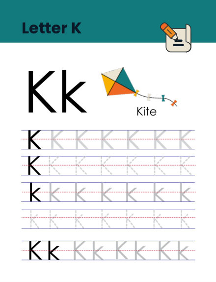 Letter K tracing worksheet preview