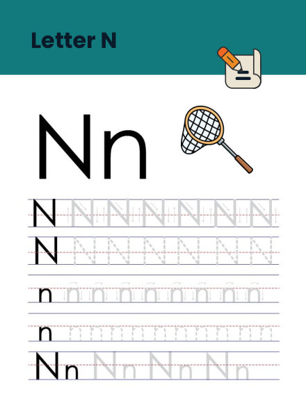 Letter N tracing worksheet preview