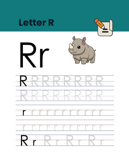 Letter R tracing worksheet preview