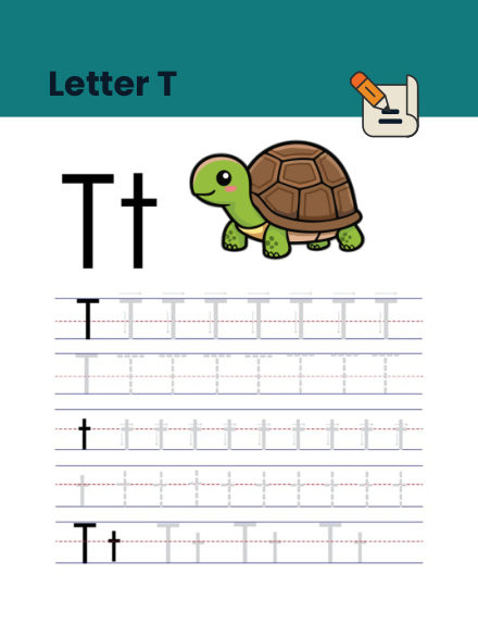 Letter T tracing worksheet preview