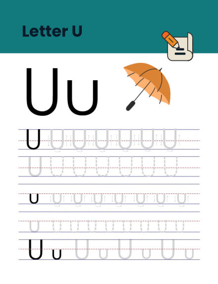 Letter U tracing worksheet preview