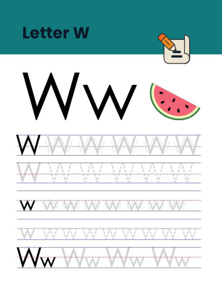 Letter W tracing worksheet preview