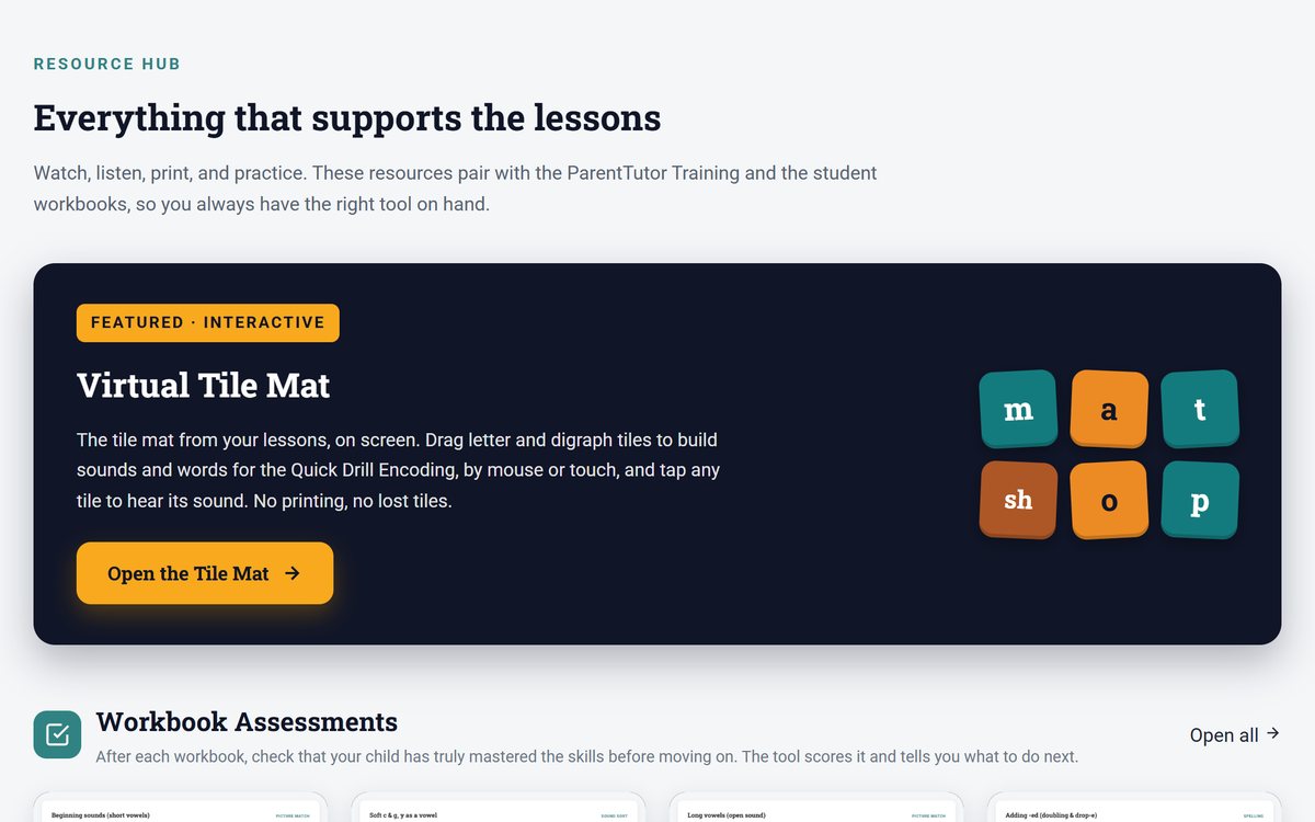 The Resource Hub: the Virtual Tile Mat, workbook assessments, and more