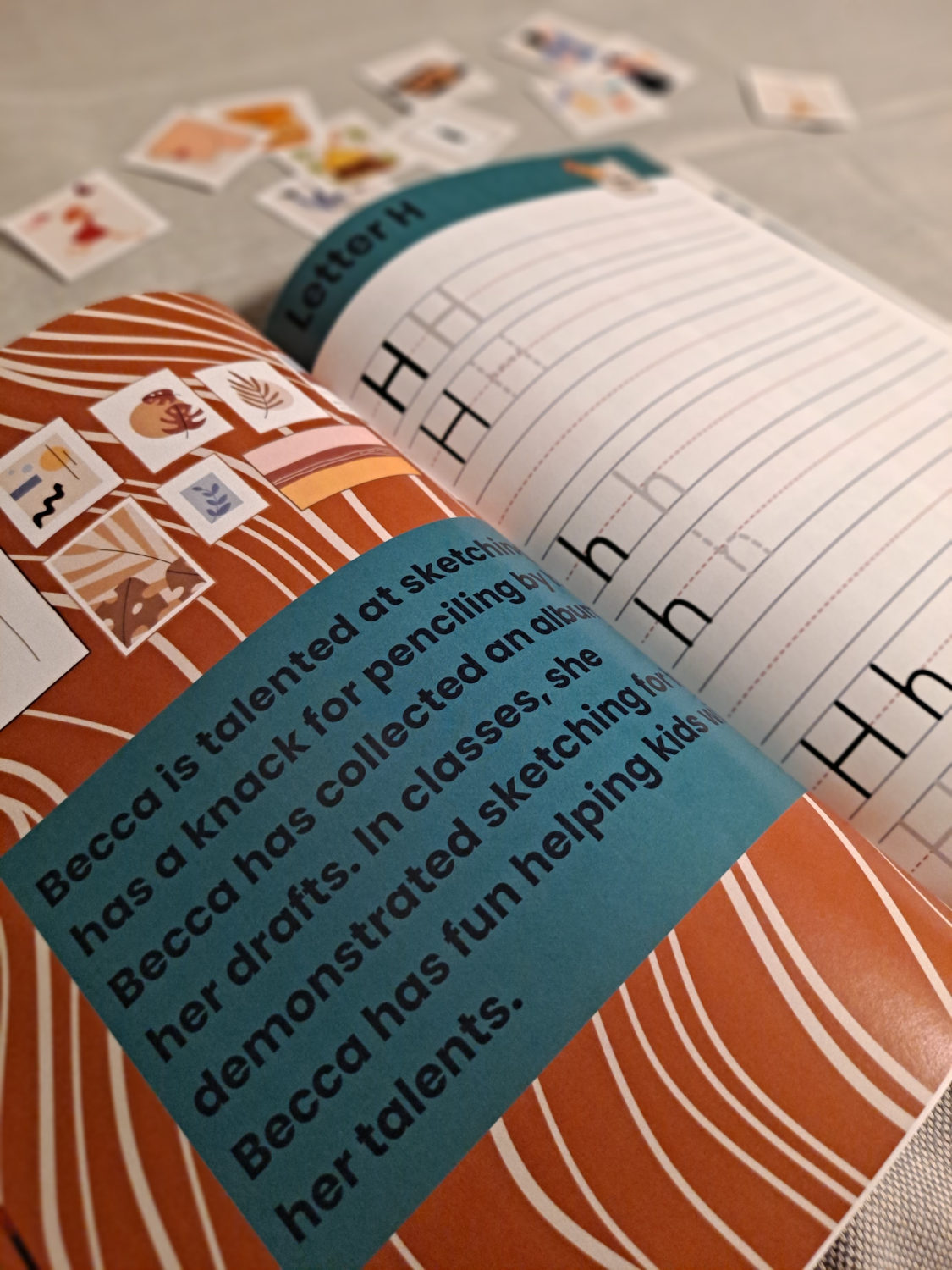 Letter-formation practice page in the workbook