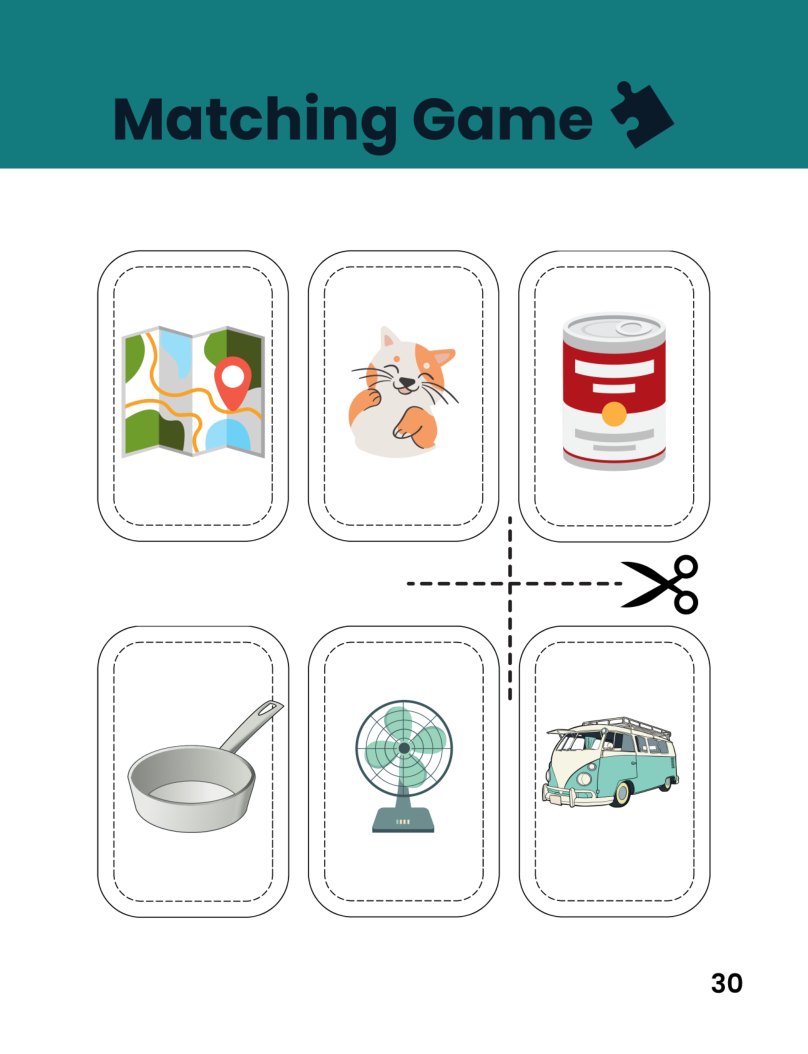 Workbook sample: cut-out matching game cards